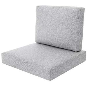 PillowPrim Kussenset voor rotan/rieten stoel, rugleuning zitkussen, outdoor zitkussen, tuinstoel, zitkussen, rotanstoel, 60 x 55 x 40 cm - asgrijs