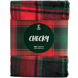 ESSEX - Knuffeldeken 150 x 200 cm, checky, wollige deken, licht en houdt warme bankdeken, behaaglijk, modern design, woondeken, robuuste bankdeken, rood