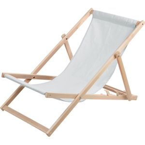 Ligstoel - strandstoel - Comfortabele houten ligstoel in wit ideaal voor het strand, balkon, terras