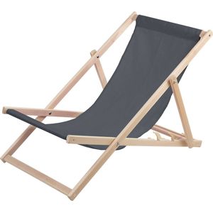 Ligstoel - strandstoel - Comfortabele houten ligstoel in grijs ideaal voor het strand, balkon, terras