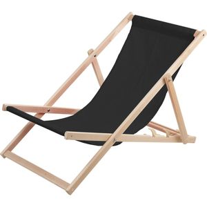 Ligstoel - strandstoel Comfortabele houten ligstoel in zwart ideaal voor het strand, balkon, terras