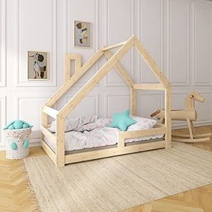 Houten huisbed kinderbed peuterbed NeedSleep® | 70x140 80x160 90x180 90x200 | jongen meisje jeugdbed | lattenboden | bedbodem kinderen bed kinderkamer kids house | bed bedden | asymmetrisch (80x160 cm met schoorsteen, met fall-out bescherming)