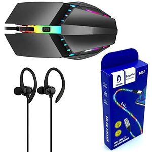 Gamingset, RGB gamingmuis, hoofdtelefoon met microfoon, RGB USB C-kabel met gegevensoverdracht (1 meter)