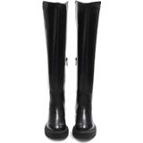 Zwarte dames knielaarzen - Over-de-knie - Hoogwaardig Nerfleder en Stof