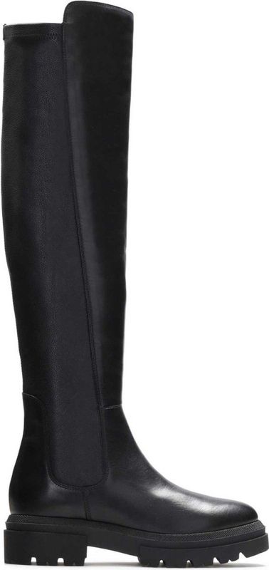 Zwarte dames knielaarzen - Over-de-knie - Hoogwaardig Nerfleder en Stof