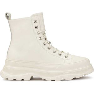 Kazar - Dames Enkellaarsjes - Beige - Leer - Platte Veterschoenen