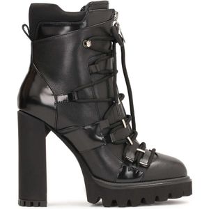 Enkellaarsjes - Zwart - Nerfleder - Met Vetersluiting