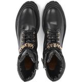 Damesleren platte enkellaarsjes met riempje versierd met metalen letters