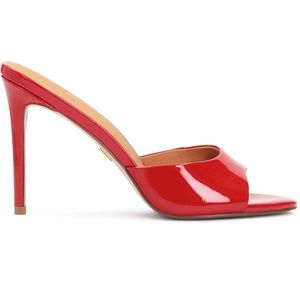 Lacquered red heeled mules