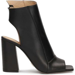 Leather peep-toe booties with an open toe and heel
