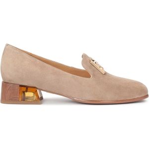 Suede half shoes with an embellished heel