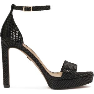 Kazar - Zwarte Sandalen - Leer - Reliëflederen Platform