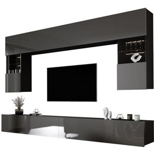 3E 3xE living.com TV-wand, zwart mat/grijs, glanzend, mediawand, modern hoogglans, woonkamermeubel, woonwand woonkamer