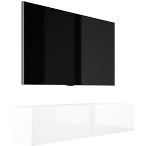 3E 3xE living.com Hangende tv-kast (Breedte: 140 x 200 cm. Hoogte: 34 cm. Diepte: 32 cm) lowboard, tv-kast in matwit/glanzend wit.