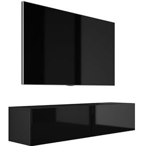 3E 3xE living.com Hangende tv-kast (Breedte: 140 x 200 cm. Hoogte: 34 cm. Diepte: 32 cm) lowboard, tv-meubel, mat zwart/glanzend zwart.