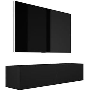 3E 3xE living.com Hangende tv-kast (Breedte: 140 x 200 cm. Hoogte: 34 cm. Diepte: 32 cm), lowboard, tv-meubel, mat zwart.