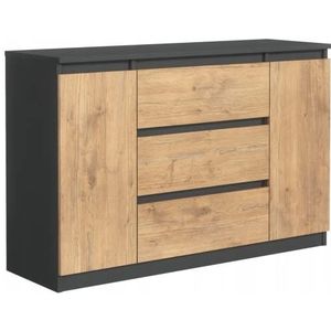 3xE living Commode Demi, sideboard met 2 deuren, 3 laden, antraciet & Lancelot eiken, 120 x 79 x 39 cm (b x h x d), verschillende maten, kast voor woonkamer, slaapkamer, hal, kantoor