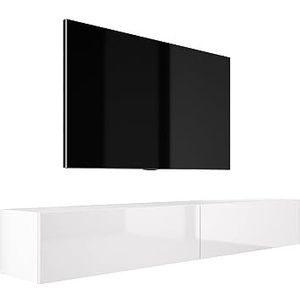 3E 3xE living.com Hangende tv-kast (Breedte: 2 x 100 cm. Hoogte: 34 cm. Diepte: 32 cm) lowboard, tv-kast, mat wit en hoogglans wit.
