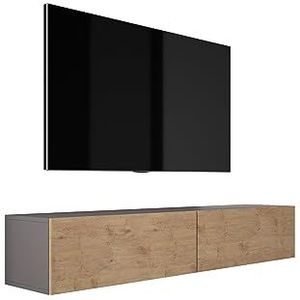 3E 3xE living.com Hangende tv-kast (Breedte: 170 cm. Hoogte: 34 cm. Diepte: 32 cm), lowboard, tv-kast, antraciet en Lancelot eiken.