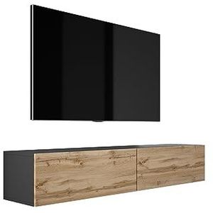 3E 3xE living.com Hangende tv-kast (Breedte: 170 cm. Hoogte: 34 cm. Diepte: 32 cm) lowboard, tv-meubel, tv-kast, zwart en Wotan eiken.