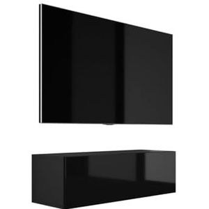 3E 3xE living.com Hangende tv-kast - modern design. Breedte: 100 cm. Hoogte: 34 cm. Diepte: 32 cm. Tv-lowboard, tv-meubel hangend, mat zwart/glanzend zwart.