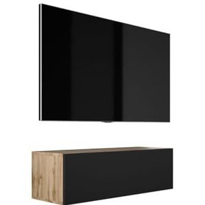 3E 3xE living.com Hangende tv-kast - modern design A: Breedte: 100 cm. Hoogte: 34 cm. Diepte: 32 cm. Tv-lowboard, tv-meubel hangend, Wotan eiken/mat zwart.