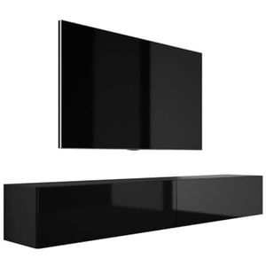 3E 3xE living.com Hangende tv-kast - modern design A: Breedte: 2 x 100 cm. Hoogte: 34 cm. Diepte: 32 cm. Tv-lowboard, tv-meubel hangend, mat zwart/glanzend zwart.