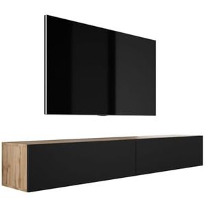 3E 3xE living.com Hangende tv-kast - modern design met push-to-open functie. A: B: 2 x 100 cm, H: 34 cm, D: 32 cm. TV Lowboard, TV dressoir, hangende tv-dressoir, WOTAN eiken/zwart mat