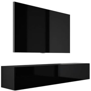 3E 3xE living.com Hangende tv-kast - modern design A: Breedte: 170 cm. Hoogte: 34 cm. Diepte: 32 cm. Tv-lowboard, tv-meubel hangend, mat zwart/glanzend zwart.