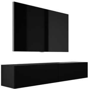 3E 3xE living.com Hangende tv-kast - modern design A: Breedte: 170 cm. Hoogte: 34 cm. Diepte: 32 cm. Tv-lowboard, tv-meubel hangend, mat zwart.