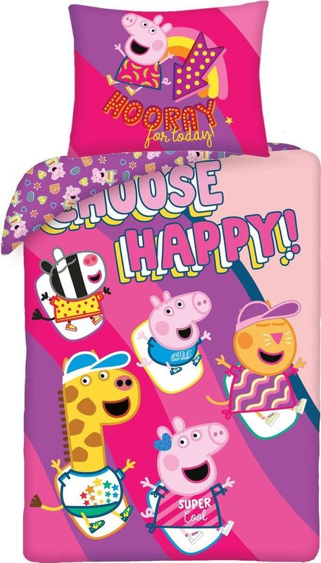 Peppa Pig Dekbedovertrek Choose Happy - 140 x 200 cm + 70 x 90 cm - Katoen