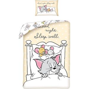 Tom and Jerry BABY Dekbedovertrek Sleep Well - 100 x 135 cm - Kat en - 100x135 + 1 kussensloop 40x60 - Beige