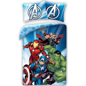 Marvel Avengers Dekbedovertrek, Team Power - Eenpersoons - 140 x 200 + 70 x 90 cm - Katoen