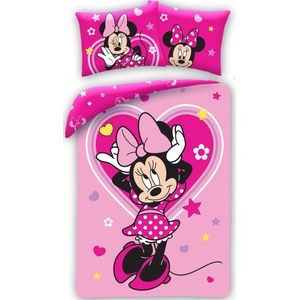 Disney Minnie Mouse Dekbedovertrek, Pink Love - Eenpersoons - 140 x 200 + 70 x 90 cm - Katoen