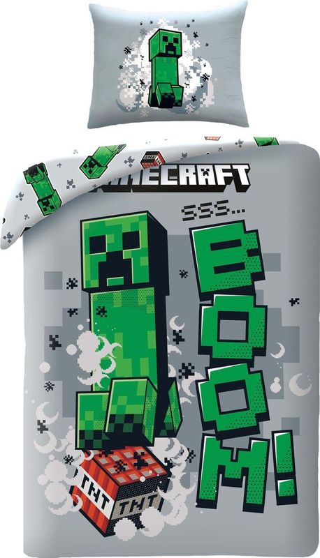 Minecraft Dekbedovertrek, Boom! - Eenpersoons - 140 x 200 cm + 70 x 90 cm - Polyester