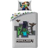 Minecraft Dekbedovertrek, Steve & Alex - Eenpersoons - 140 x 200 cm + 70 x 90 cm - Polyester