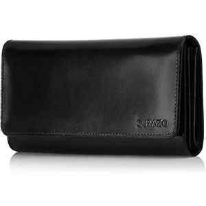 SURAZO® Lederen portemonnee voor dames, groot en veel vakken, grote portemonnee voor dames, met 12 kaartvakken, RFID-bescherming, lederen portemonnee voor vrouwen, portemonnee, zwart, X-Large
