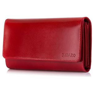 SURAZO® Lederen portemonnee voor dames, groot en veel vakken, grote portemonnee voor dames, met 12 kaartvakken, RFID-bescherming, lederen portemonnee voor vrouwen, portemonnee, rood, X-Large