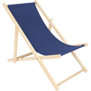 Ligstoel, opvouwbare ligstoel, houten ligstoel, relaxstoel, campingstoel, tuinligstoel, reclamebestendig, inclusief, 119 cm x 58 cm, kleur: donkerblauw, klapstoel van hout