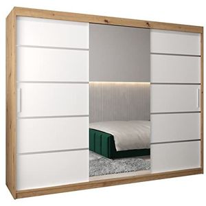 MEBLE KRYSPOL Verona 2 250 slaapkamerkast met DRIE schuifdeuren, spiegel, kledingroede en planken - 250x200x62cm - Artisan + mat wit