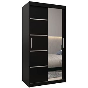MEBLE KRYSPOL Verona 2 100 slaapkamerkast met twee schuifdeuren, spiegel, kledingroede en planken - 100x200x62cm - mat zwart
