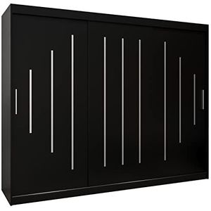 Kryspol York schuifdeurkast 250 cm kledingkast met kledingstang en plank slaapkamer woonkamer kast schuifdeuren modern design (zwart)