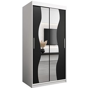 KRYSPOL Madryt schuifdeurkast 100 cm met spiegelkast met kledingstang en plank slaapkamer woonkamer kledingkast schuifdeuren modern design (wit + zwart)