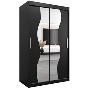 KRYSPOL Madryt schuifdeurkast 120 cm met spiegelkast met kledingstang en plank slaapkamer woonkamer kast schuifdeuren modern design (zwart)