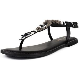 L37 HANDMADE SHOES Desert Flower Platte damessandalen, zwart, 36 EU, Schwarz, 36 EU