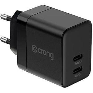 Crong Ultra Compact GaN 2-poorts USB-C wandlader 35W PD 3.0 QuickCharge 3.0 met intelligente stroomverdeling, zwart