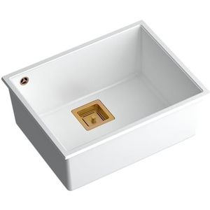 Quadron Wastafel granieten spoelbak spoelbak keuken | afmetingen 55 x 42 x 22,5 cm Kleur: wit & koper | DAVID 50 enkele wastafel keukenspoelbak | granieten spoelbak | met handmatige sifon