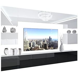 BELINI Woonwand, woonkamerset, volledige uitrusting, moderne kastwand met LED-verlichting, aanbouwwand, tv-kast, wit/zwart