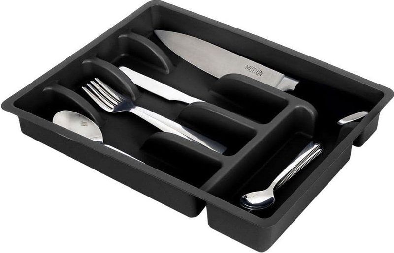 Bestekbak, bestekbak, bestek organizer, keuken organizer met 5 vakken, zwart, 36 x 25,5 x 6 cm
