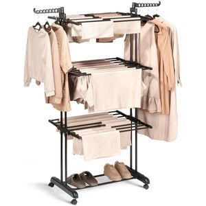 Droogrek - Zwart - Verticaal - Op Wielen - 125x170 cm - Droogtoren - Wasrek